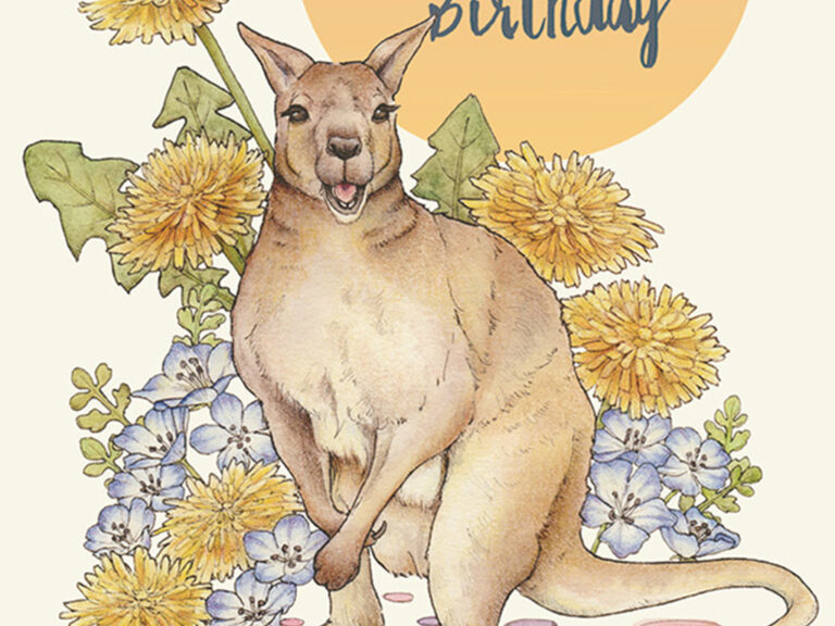 illustration of wallaby and flowers